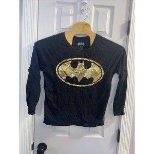 Batman Long Sleeve Womens Shirt XL Black Gold Logo